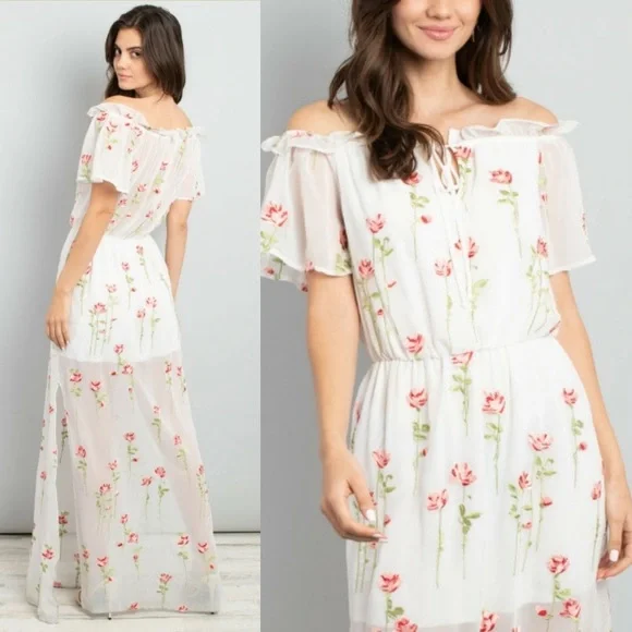 NWT Rose Embroidered Romantic Maxi Dress - Picture 4 of 7